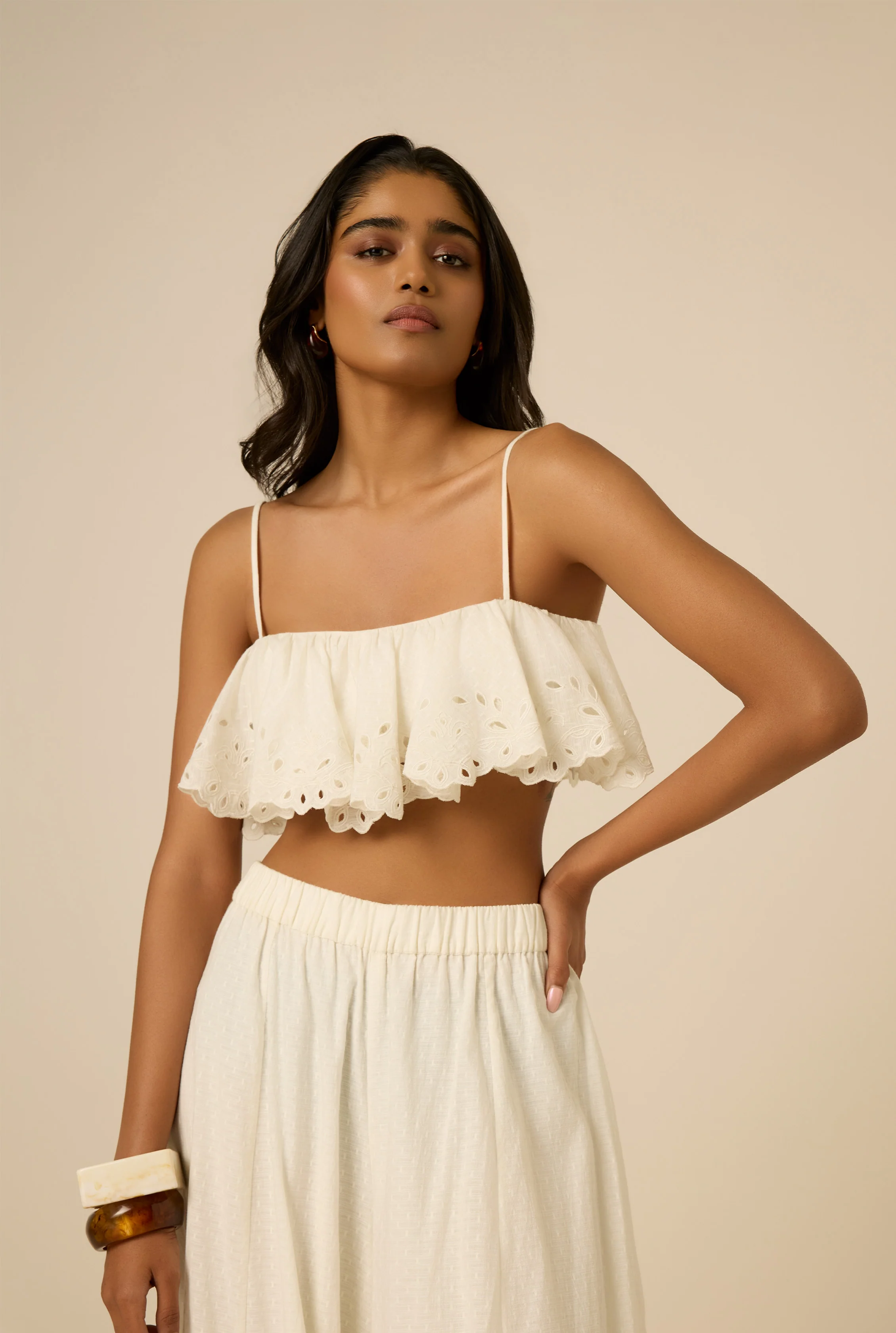 Kori White Ruffle Bustier