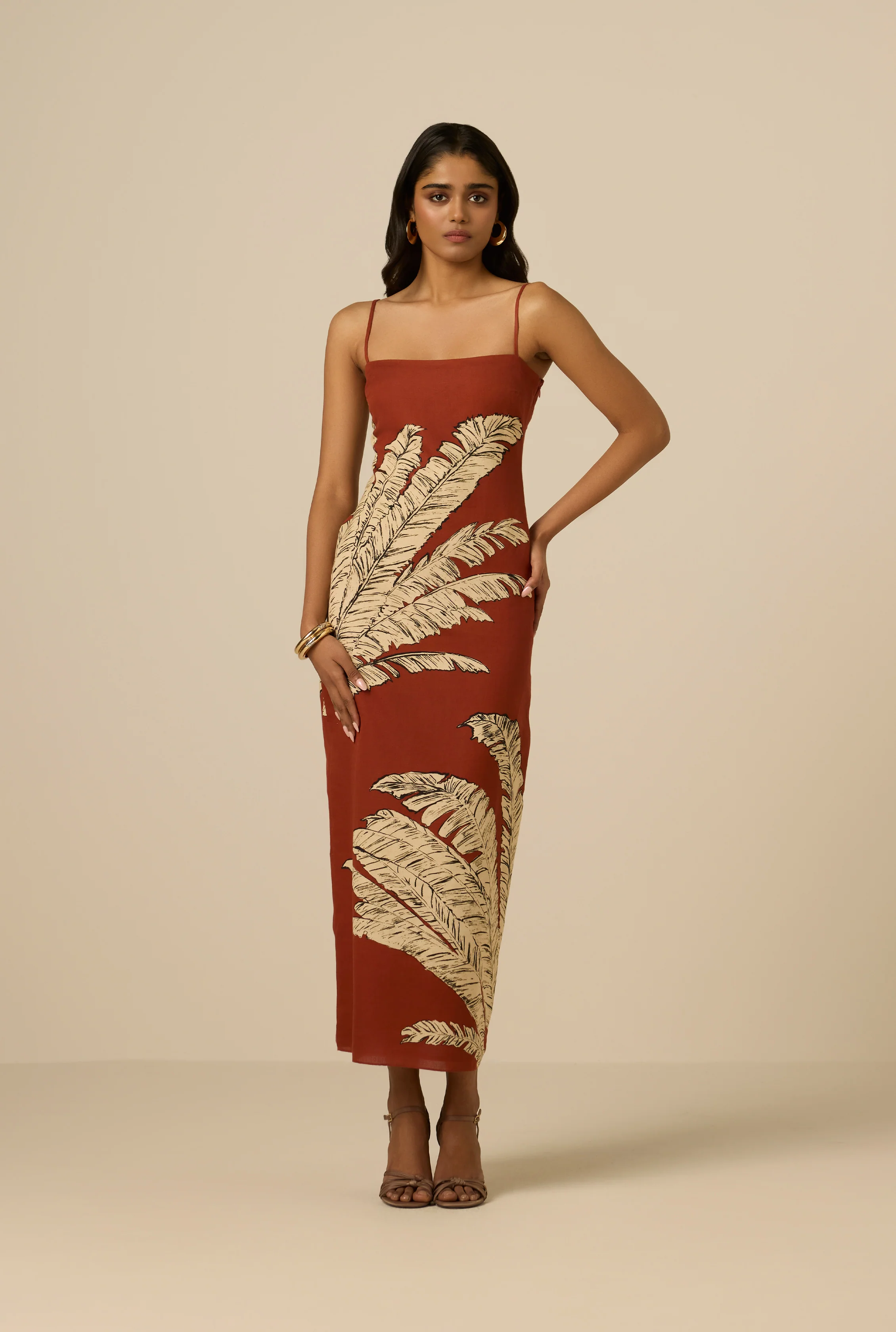 Palm Strappy Midi Dress